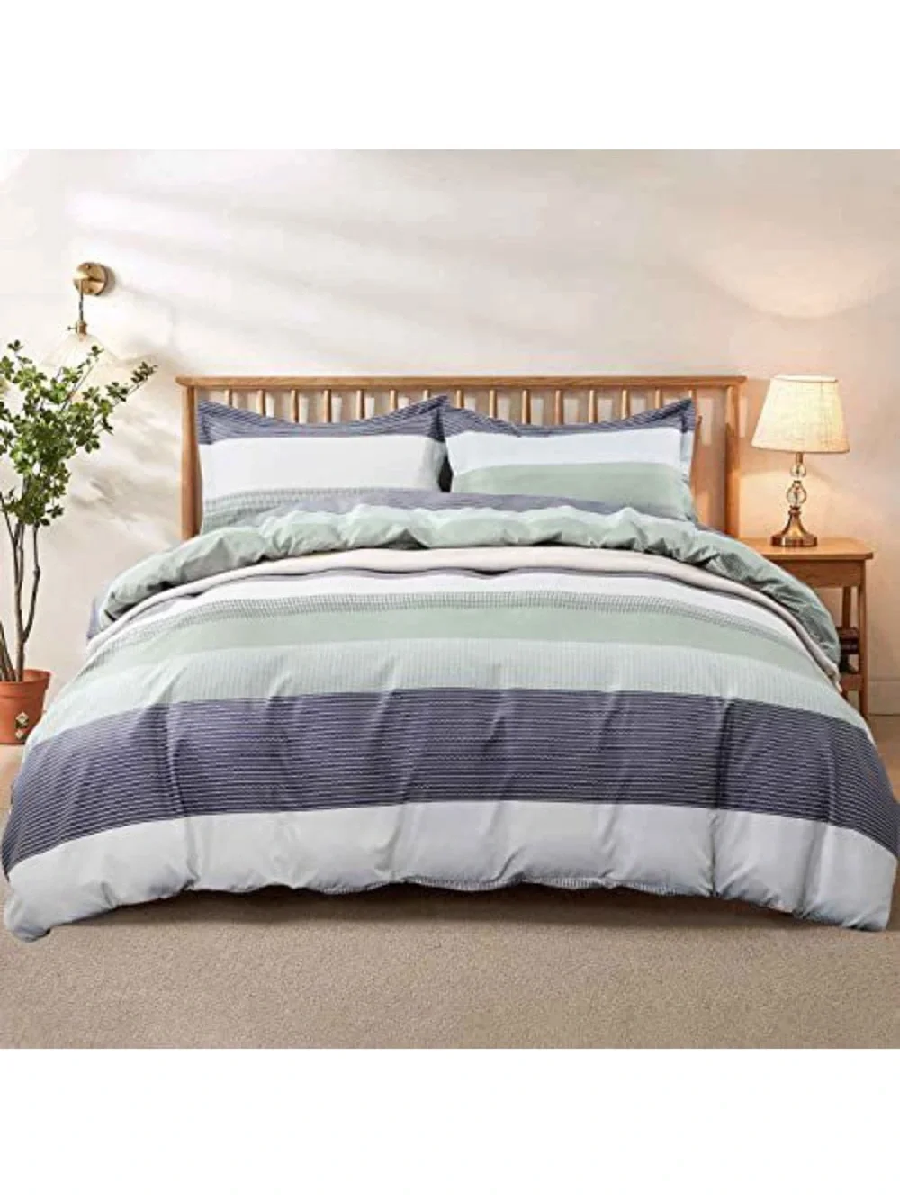 Striped Blue and Mint Green duvet cover set - Home Bedding